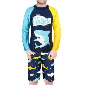 RASH GUARD SHARK SUN PROTECTION TWO PIECE SWIMSUIT BEACH TODDLER